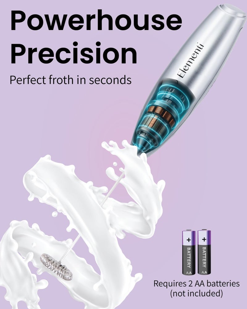 Elementi Frother Wand - Easy to Use Milk Frother Handheld Electric Stirrer for Powder Drinks, Durable & Powerful Protein Powder Mixer Wand, Coffee Stirrers Electric (Silver) - Image 3